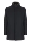 Herno Structured Blue Wool Coat With High Neck In Black
