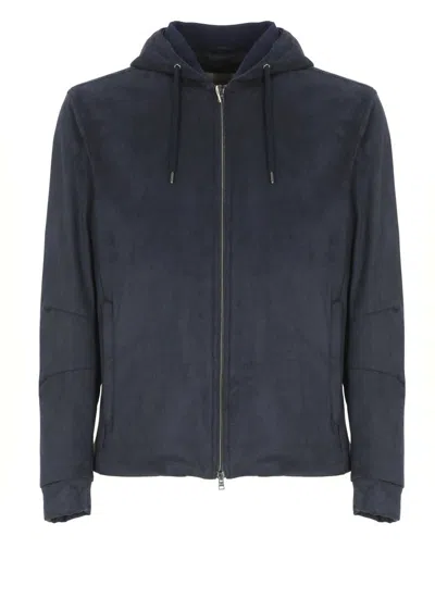Herno Hooded Short Sleeve Jacket Pockets In Blue