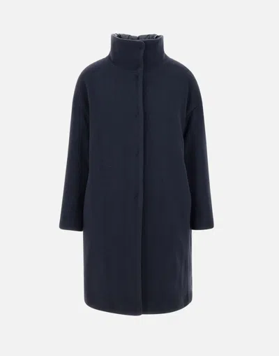 Herno Minimalist Wool-polyamide Coat With Removable Down Lining In Blue