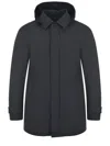 Herno Hooded Carcoat With Adjustable Cuffs And Back Vent In Blue