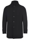 Herno Medium-length Structured Coat With Button-up Front In Black