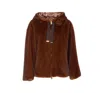 Herno Faux Fur Drawstring Hooded Bomber Jacket In Brown