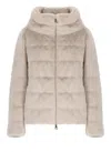 Herno Ivory Faux Fur Quilted Down Jacket In Brown