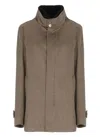 Herno Beige Cashmere Coat With Fur-lined High Neck In Brown