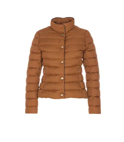 Herno High Neck Long Sleeve Padded Jacket In Brown