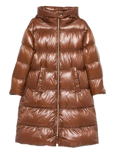 Herno Hooded Zip Coat In Brown