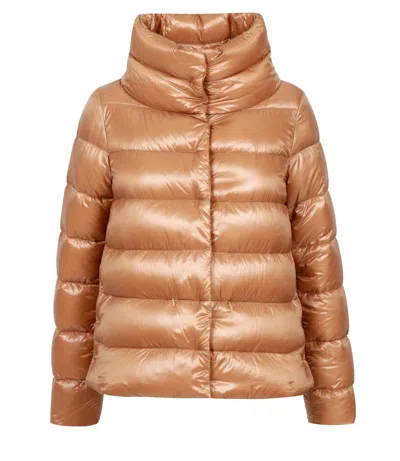 Herno Padded Down Jacket With A Wrap-around Collar In Brown