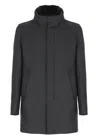 Herno High Neck Grey Wool Coat With Zip And Button Fastening In Gray