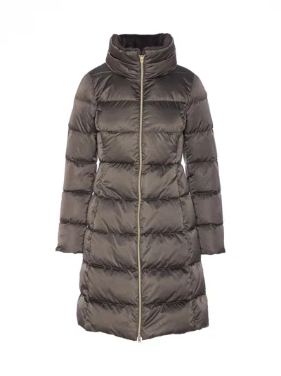 Herno Long Padded Down Jacket With High Collar In Brown
