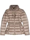 Herno Faux Fur-collar Belted Puffer Jacket In Grey