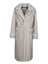 Herno Long Faux Fur Coat With Notched Lapels In Gray