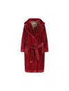 Herno Long Faux Fur Coat With Belted Waist In Red