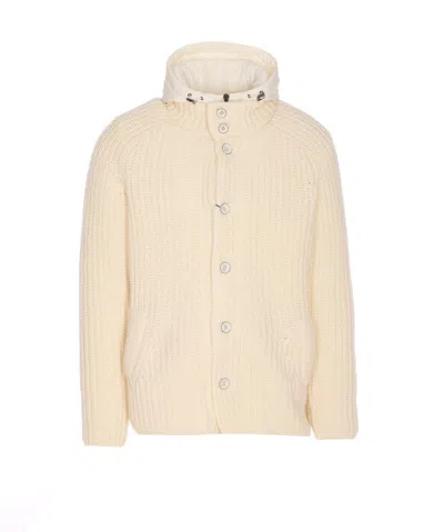 Herno Knit Bomber With Ribbed Texture And Hooded Design In Neutral