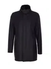 Herno High Neck Coat With Removable Shearling Collar In Black