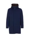 Herno Hooded Long Length Padded Coat With Button Pockets In Blue