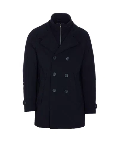 Herno Double Breasted Button Washington Peacoat In Black