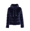 Herno Velvet Quilted Drawstring High Collar Jacket In Blue