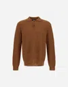 Herno Polo Shirt In Cob Stitch Alpaca Wool In Brown