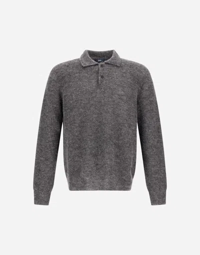 Herno Polo Shirt In Cob Stitch Alpaca Wool In Gray