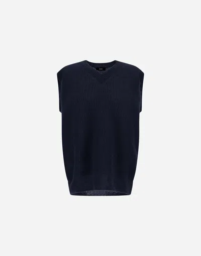 Herno Vest In Cob Stitch Alpaca Wool In Blue