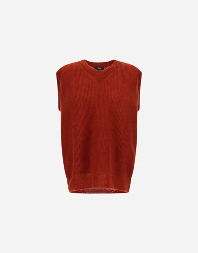 Herno Vest In Cob Stitch Alpaca Wool In Red