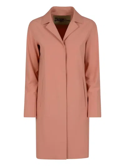 Herno Single-breasted Long-sleeved Coat In Pink
