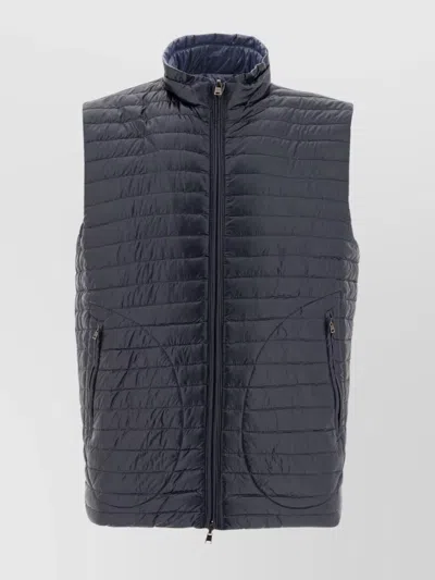 Herno Collar Quilted Pockets Sleeveless Jackets In Blue