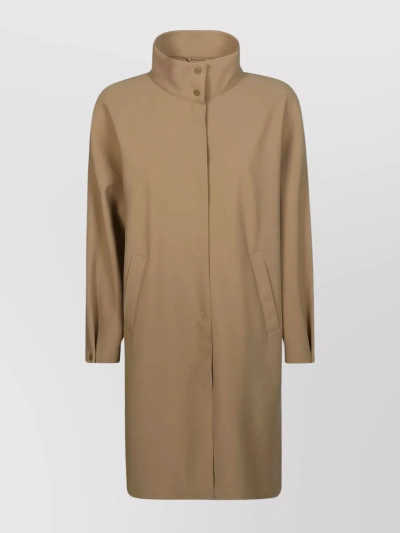 Herno Single-breasted Midi Coat In Sand