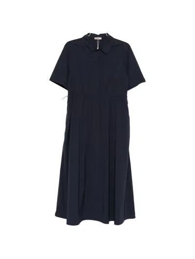 Herno Collared Drawstring Midi Dress In Blue