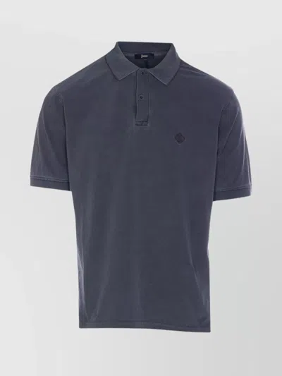 Herno Collared Shirt With Short Sleeves In Blue