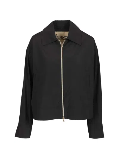 Herno Collared Zip Jacket In Black