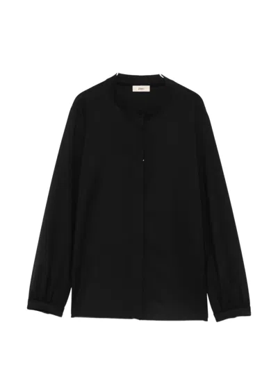 Herno Collarless Long-sleeve Blouse In Black