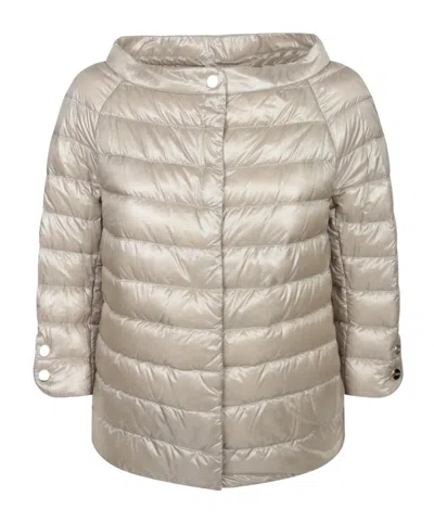 Herno Collarless Quilted Jacket In Brown