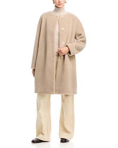 Herno Collarless Wool-blend Teddy Long Coat In Neutral
