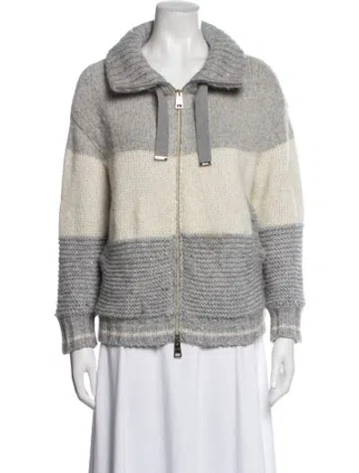Pre-owned Herno Colorblock Pattern Open Front Sweater In Grey/white