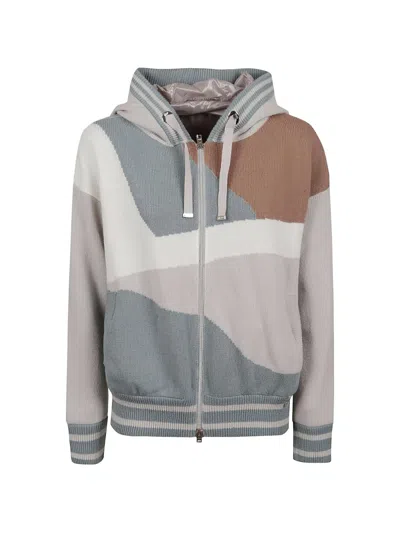 Herno Colour-block Knit Hooded Jacket In Multi
