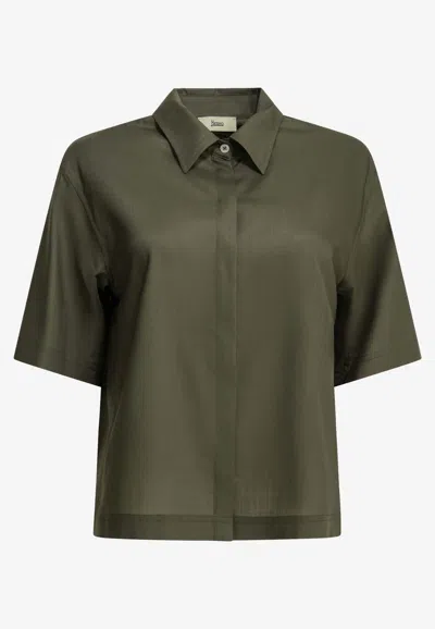 Herno Combed Wool Muslin Casual Shirt In Green