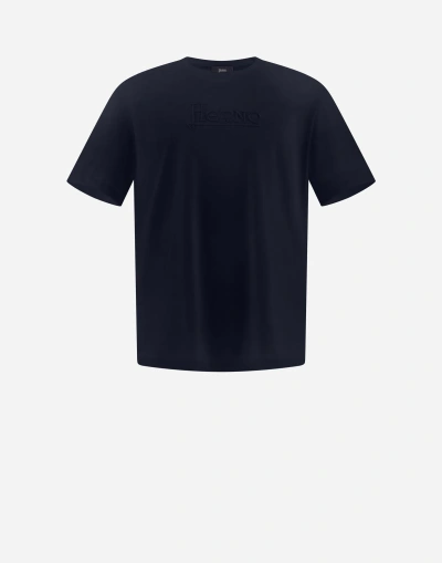 Herno T-shirt In Compact Jersey In Navy Blue