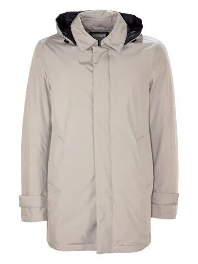 Herno Concealed-fastening Hooded Jacket In Gray