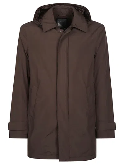 Herno Concealed-closure Medium Down Jacket In Brown