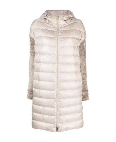 HERNO CONTRAST-FABRIC SLEEVES PADDED COAT