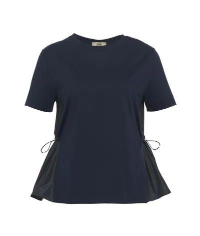 Herno Contrast-panel Drawstring Waist T-shirt In Blue