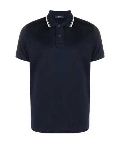 Herno Contrast Trim Polo Shirt In Black