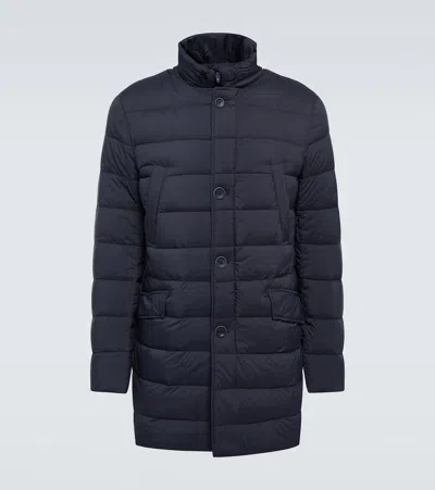 Herno Midnight Blue Polyester Down Jacket In Animal Print