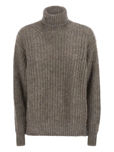 Herno Women Wool And Alpaca Turtleneck Jumper In Brown