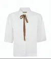 Herno Boxy White Poplin Shirt With Grosgrain Ribbon Tie In Multi