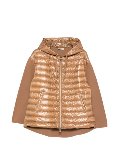 Herno Hooded Down Jacket Long Sleeves Pockets In Brown