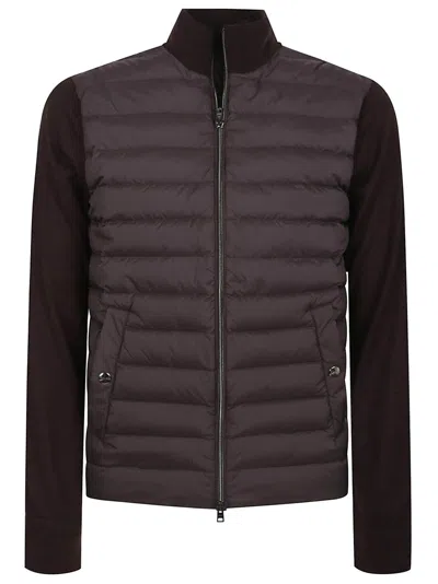 Herno Cotton And Silk Jacket With Light Down Padding In Dark Brown