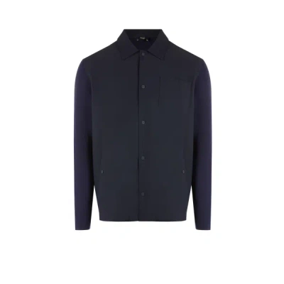 Herno Cotton Bi-material Jacket In Blue