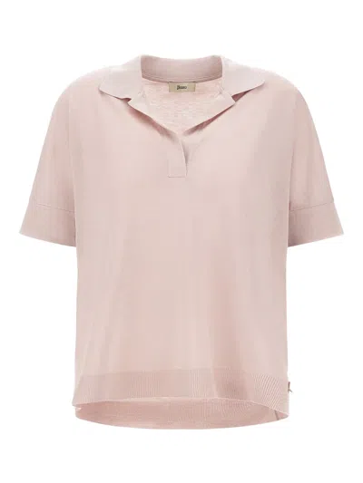 Herno Cotton Jersey Polo Shirt Short Sleeves In Pink